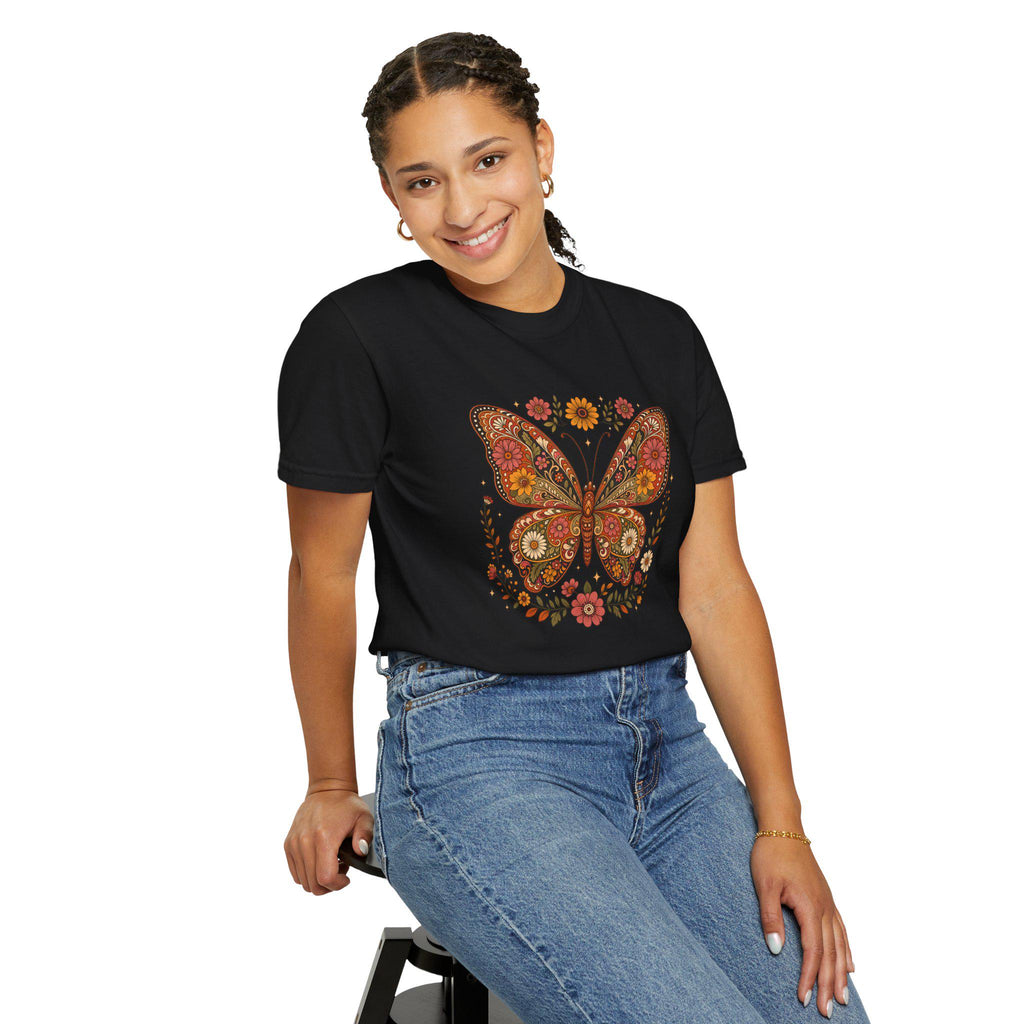 Boho Butterfly Wildflower T-Shirt, Cottagecore Floral Tee, Nature Lover Shirt, Vintage Botanical Comfort Colors Tee, Meadow Gift
