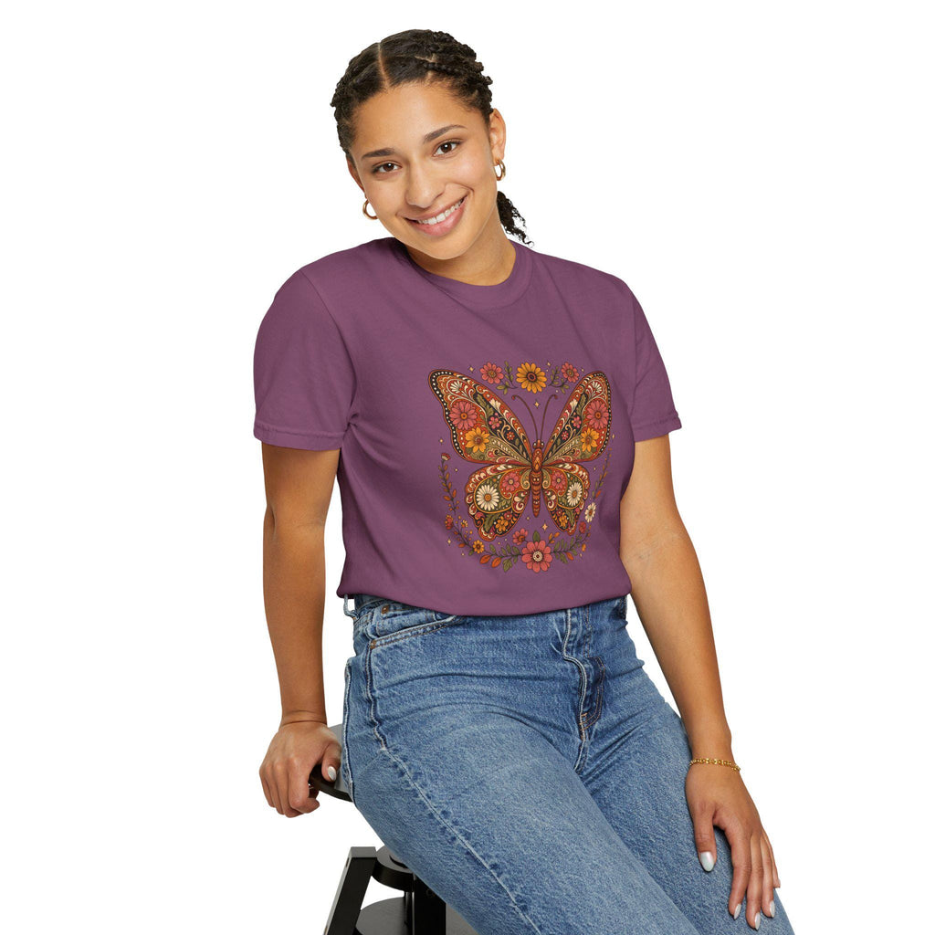 Boho Butterfly Wildflower T-Shirt, Cottagecore Floral Tee, Nature Lover Shirt, Vintage Botanical Comfort Colors Tee, Meadow Gift