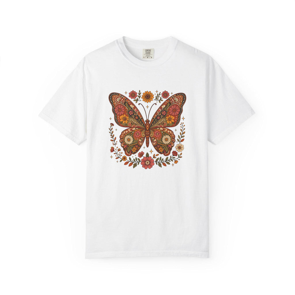 Boho Butterfly Wildflower T-Shirt, Cottagecore Floral Tee, Nature Lover Shirt, Vintage Botanical Comfort Colors Tee, Meadow Gift