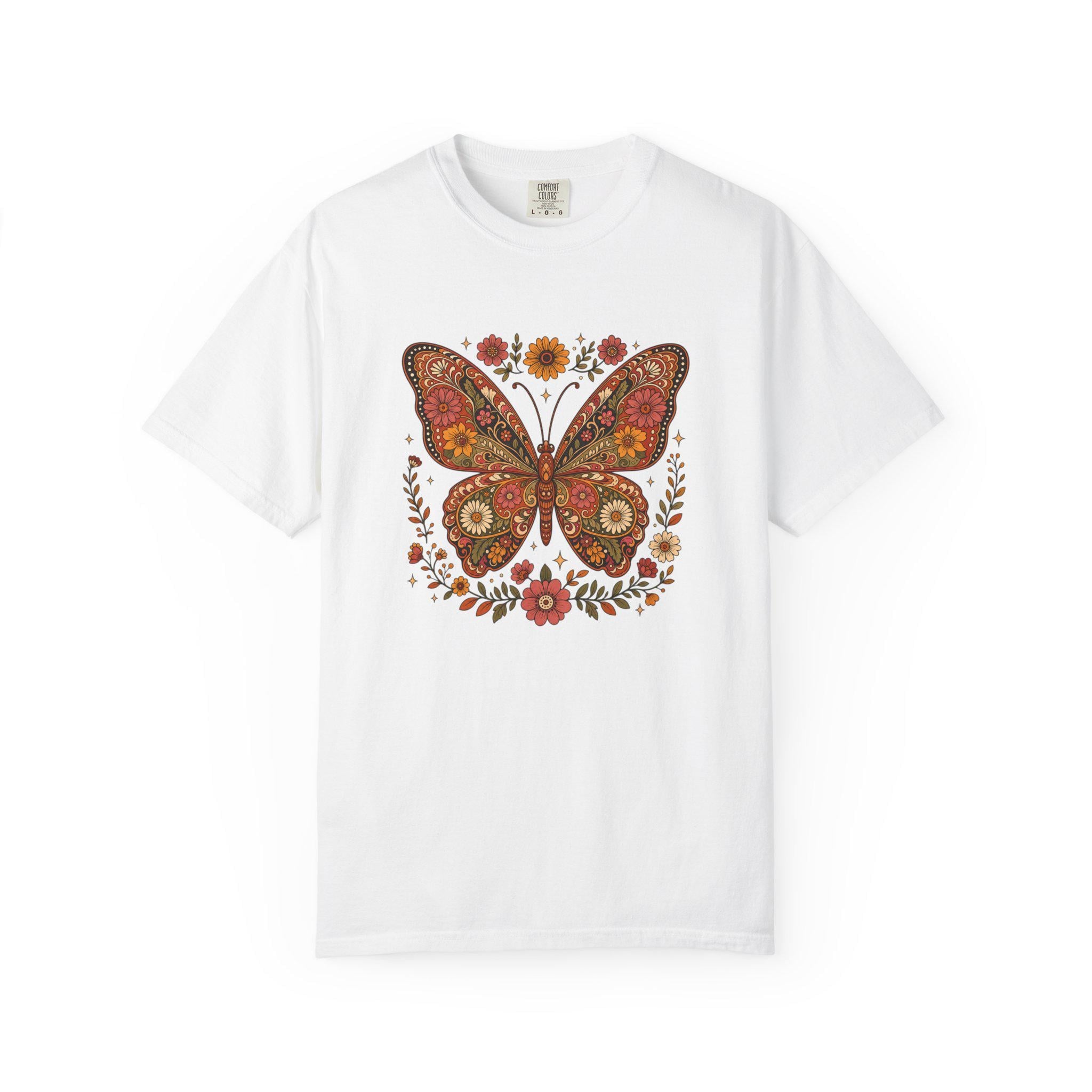 Boho Butterfly Wildflower T-Shirt, Cottagecore Floral Tee, Nature Lover Shirt, Vintage Botanical Comfort Colors Tee, Meadow Gift