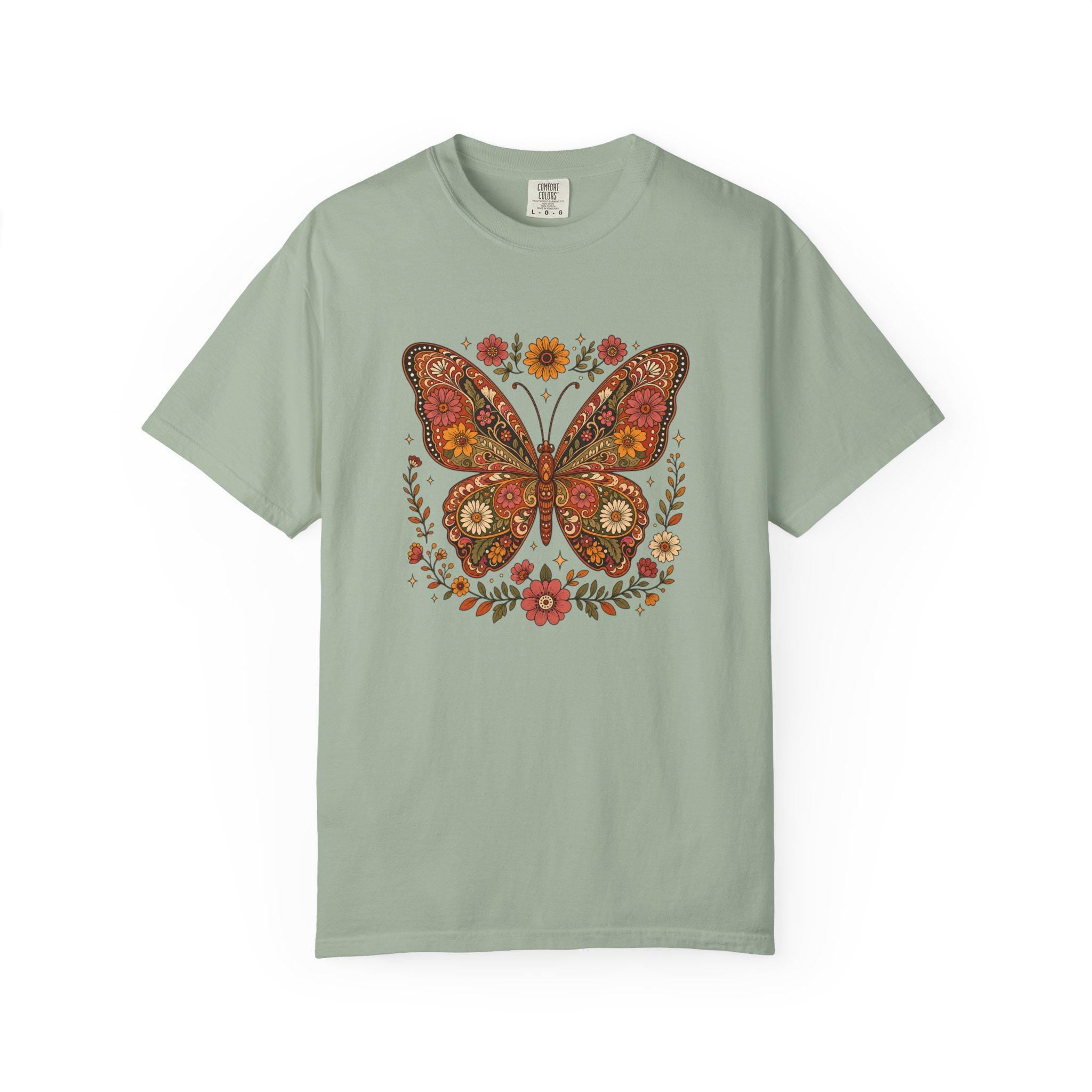 Boho Butterfly Wildflower T-Shirt, Cottagecore Floral Tee, Nature Lover Shirt, Vintage Botanical Comfort Colors Tee, Meadow Gift