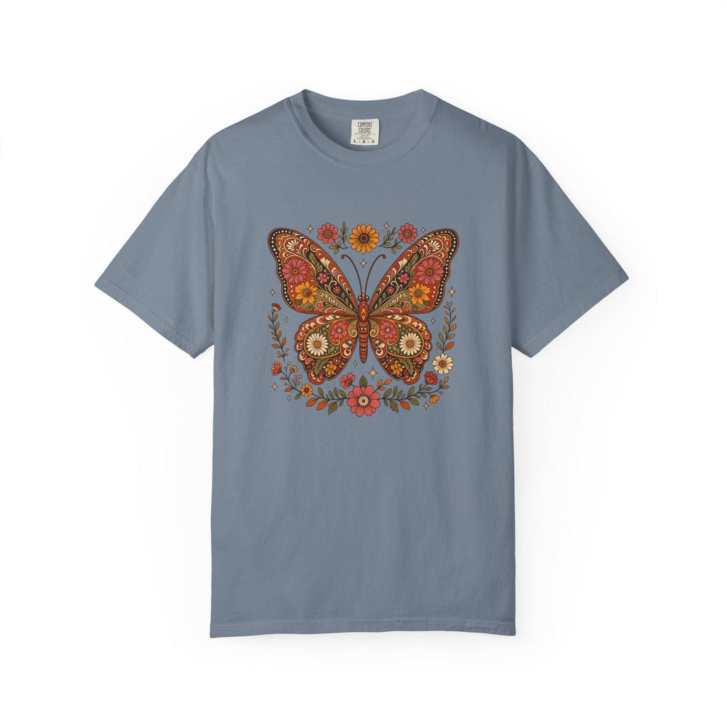 Boho Butterfly Wildflower T-Shirt, Cottagecore Floral Tee, Nature Lover Shirt, Vintage Botanical Comfort Colors Tee, Meadow Gift