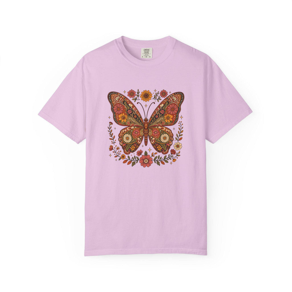 Boho Butterfly Wildflower T-Shirt, Cottagecore Floral Tee, Nature Lover Shirt, Vintage Botanical Comfort Colors Tee, Meadow Gift