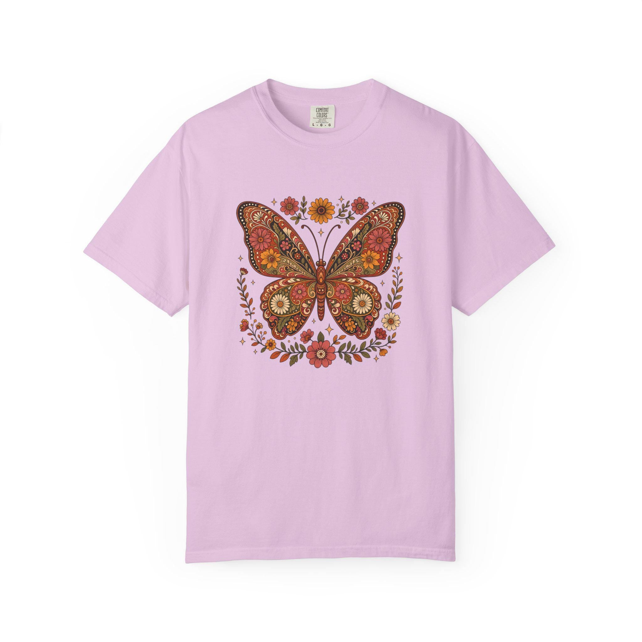 Boho Butterfly Wildflower T-Shirt, Cottagecore Floral Tee, Nature Lover Shirt, Vintage Botanical Comfort Colors Tee, Meadow Gift