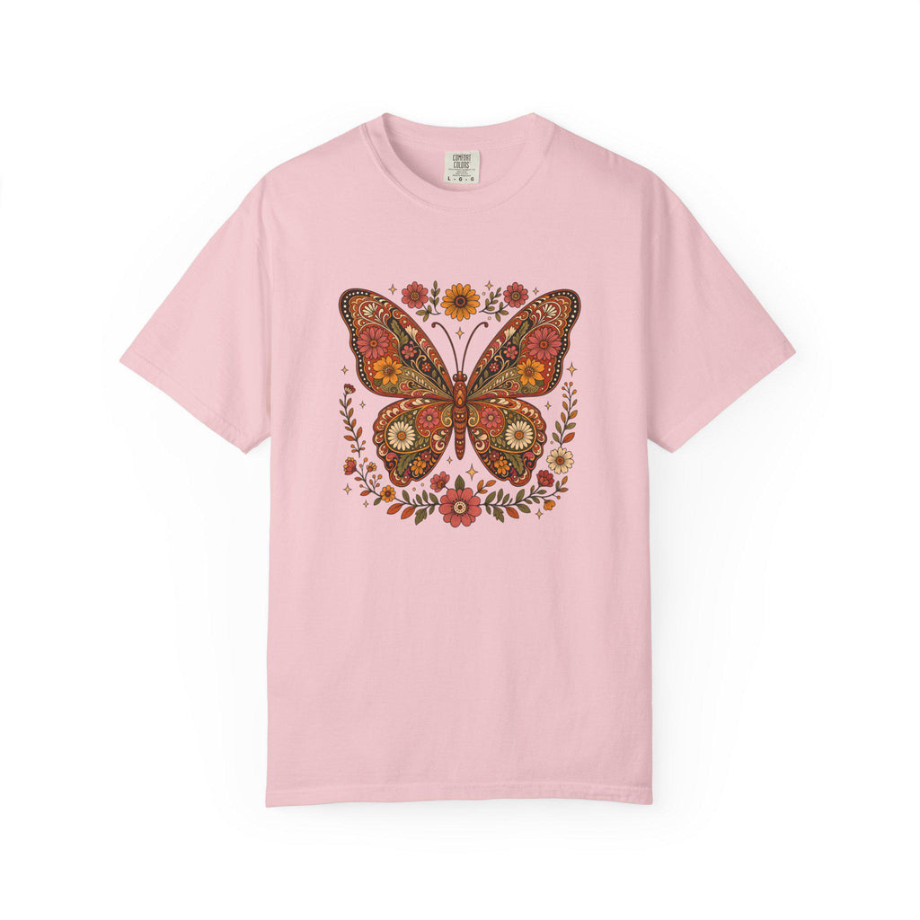 Boho Butterfly Wildflower T-Shirt, Cottagecore Floral Tee, Nature Lover Shirt, Vintage Botanical Comfort Colors Tee, Meadow Gift