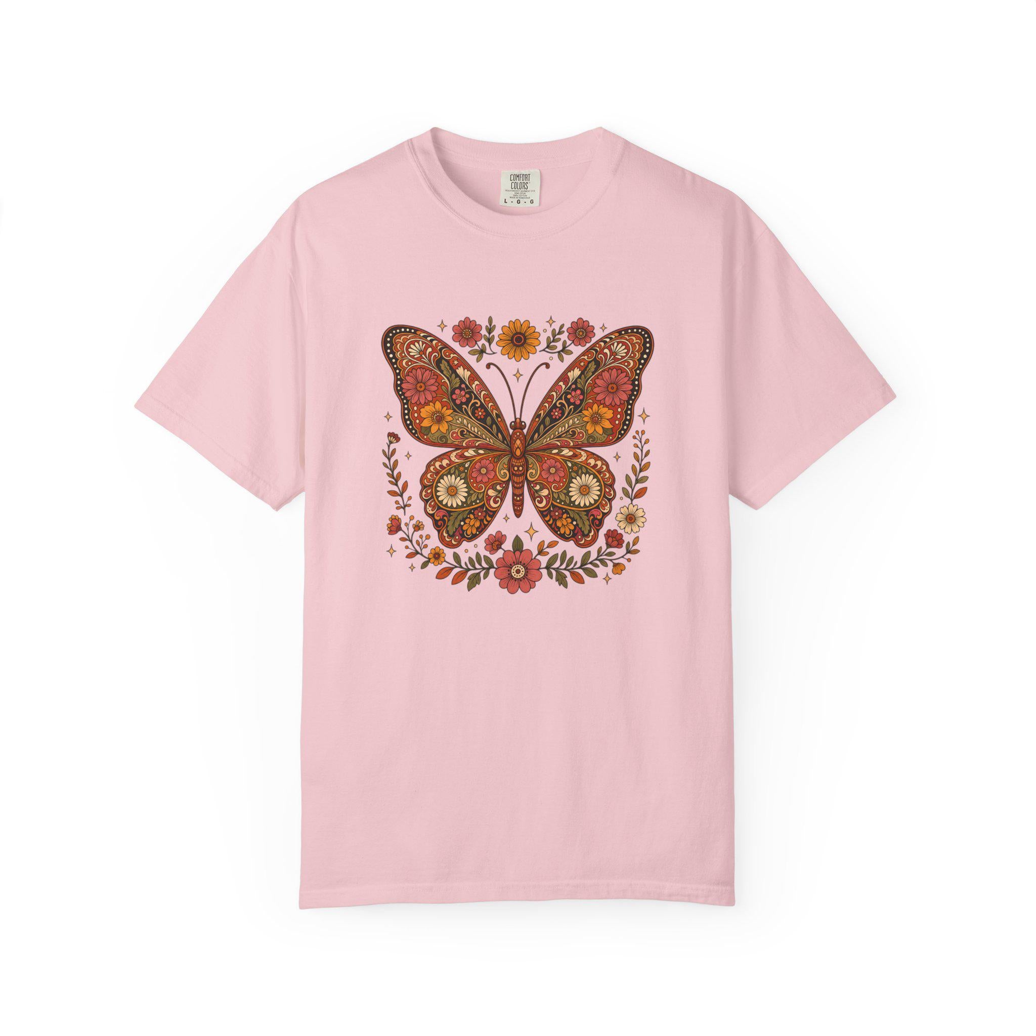 Boho Butterfly Wildflower T-Shirt, Cottagecore Floral Tee, Nature Lover Shirt, Vintage Botanical Comfort Colors Tee, Meadow Gift