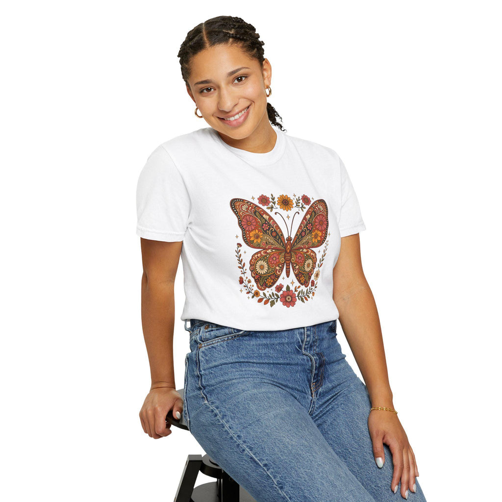 Boho Butterfly Wildflower T-Shirt, Cottagecore Floral Tee, Nature Lover Shirt, Vintage Botanical Comfort Colors Tee, Meadow Gift