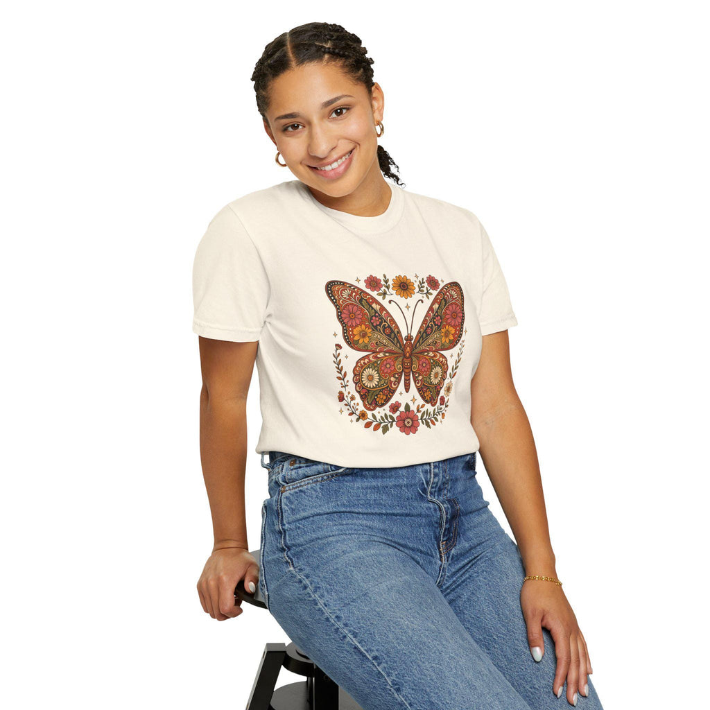Boho Butterfly Wildflower T-Shirt, Cottagecore Floral Tee, Nature Lover Shirt, Vintage Botanical Comfort Colors Tee, Meadow Gift