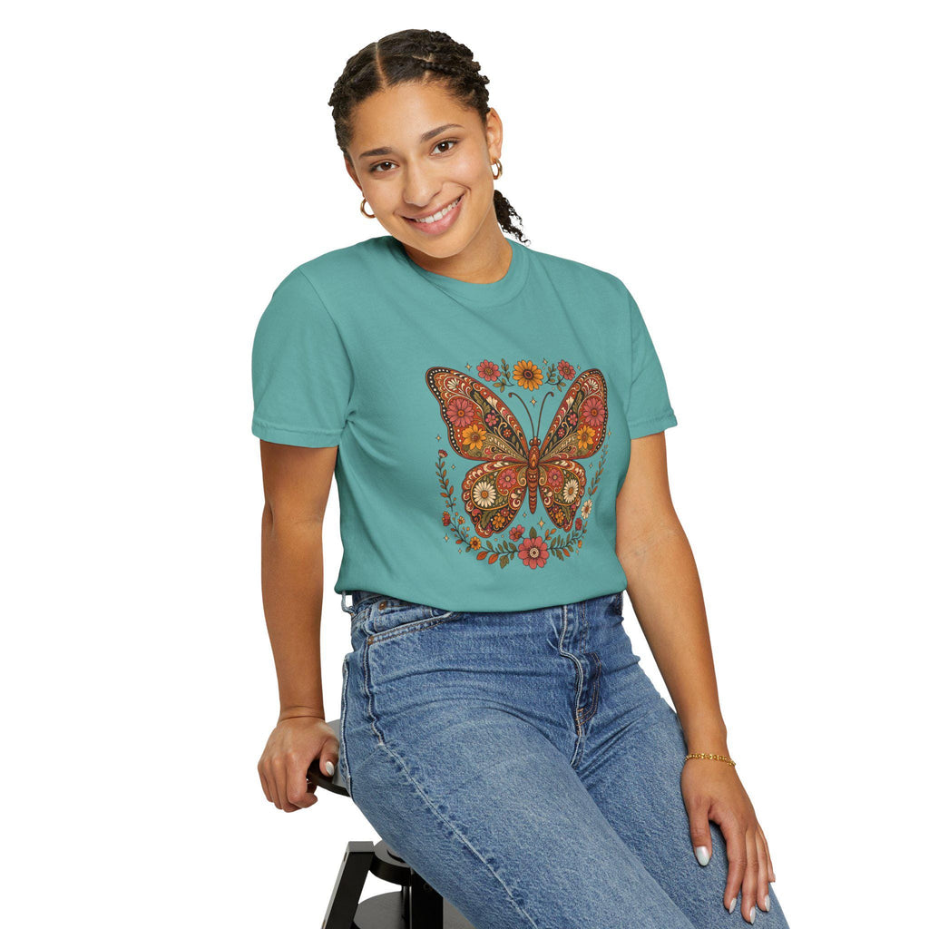 Boho Butterfly Wildflower T-Shirt, Cottagecore Floral Tee, Nature Lover Shirt, Vintage Botanical Comfort Colors Tee, Meadow Gift