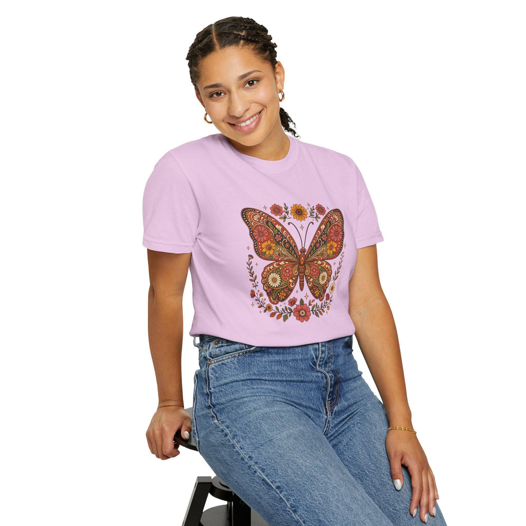 Boho Butterfly Wildflower T-Shirt, Cottagecore Floral Tee, Nature Lover Shirt, Vintage Botanical Comfort Colors Tee, Meadow Gift
