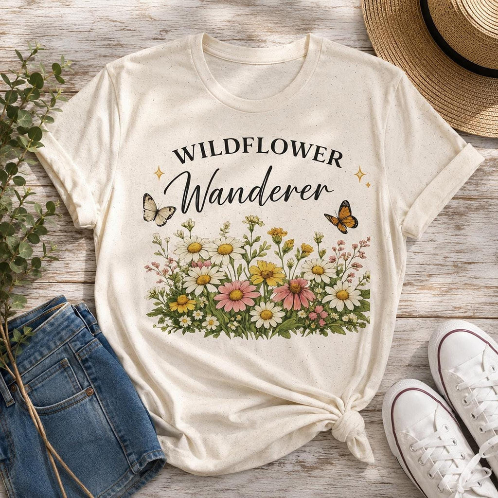 Wildflower T-Shirt Botanical Tee, Butterfly Floral Shirt, Cottagecore Nature Lover Gift, Boho Spring Garden Graphic Tee