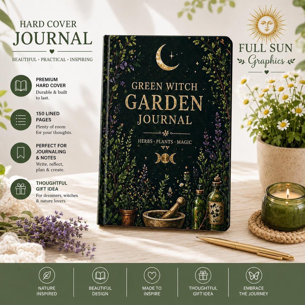 Green Witch Garden Journal Hardcover | Herbs Plants Magic Notebook,Plant lover Journal