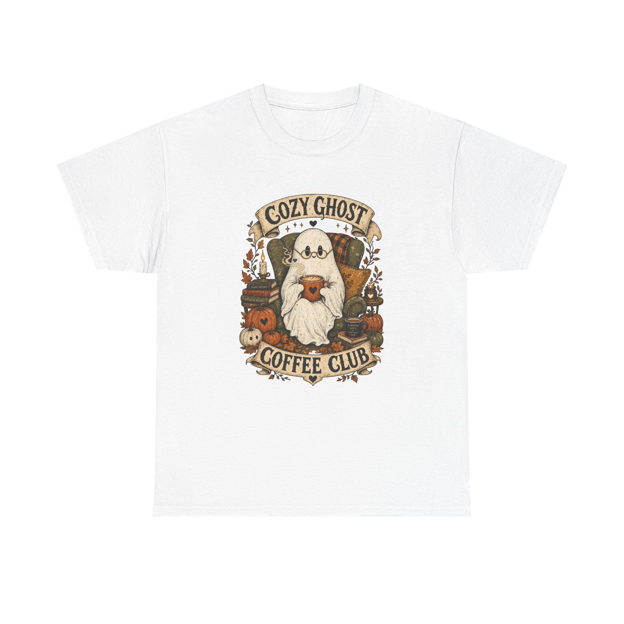 Ghost Coffee Club Shirt | Cute Spooky Fall Tee | Cottagecore Halloween Graphic Gift for Book Lovers