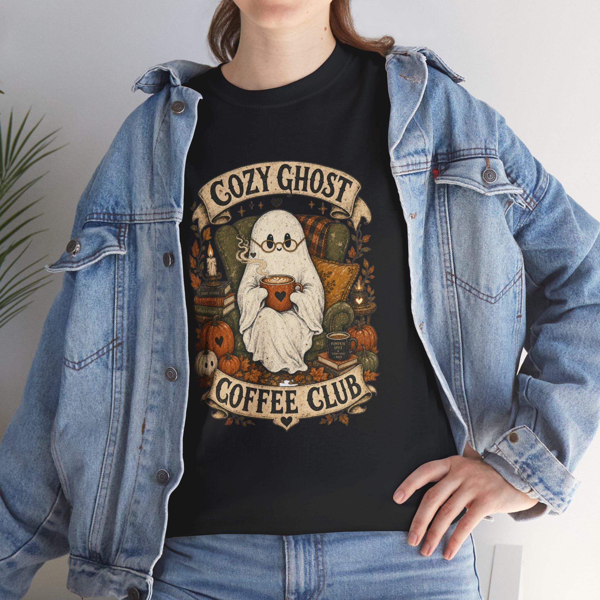 Ghost Coffee Club Shirt | Cute Spooky Fall Tee | Cottagecore Halloween Graphic Gift for Book Lovers