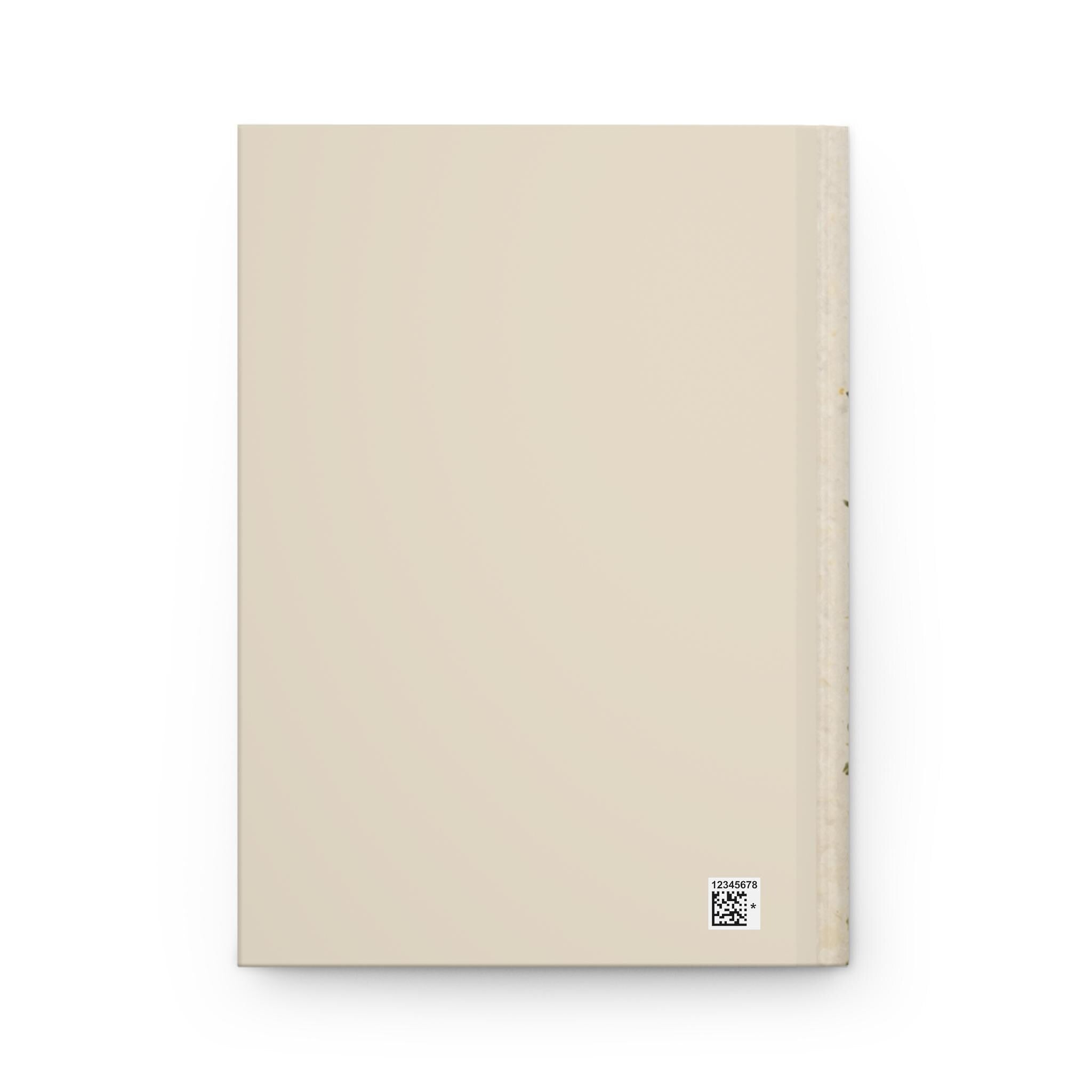 The plain cream-colored back cover of a journal with a small barcode in the bottom right corner.