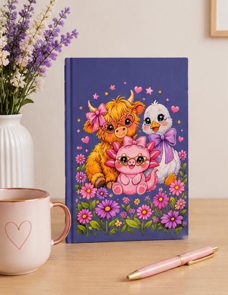 Highland Cow Journal Floral Notebook | Farm Animal Diary Gift for Her | Lined Writing Book