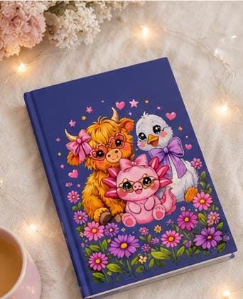 Highland Cow Journal Floral Notebook | Farm Animal Diary Gift for Her | Lined Writing Book