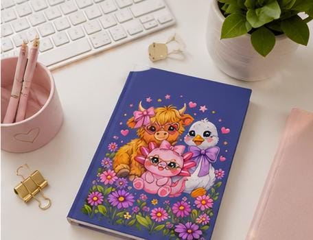 Highland Cow Journal Floral Notebook | Farm Animal Diary Gift for Her | Lined Writing Book