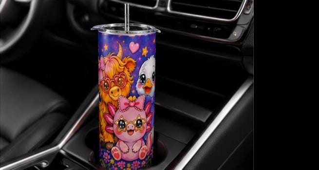 Highland Cow Tumbler |Kawaii Floral Girly Cup | Farm Animal Gift for Her
