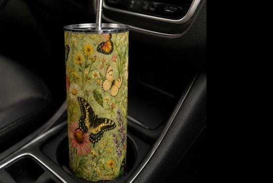 Butterfly Garden Tumbler, Floral Butterfly Cup, Wildflower Skinny Tumbler, Cottagecore Tumbler, Nature Gift,