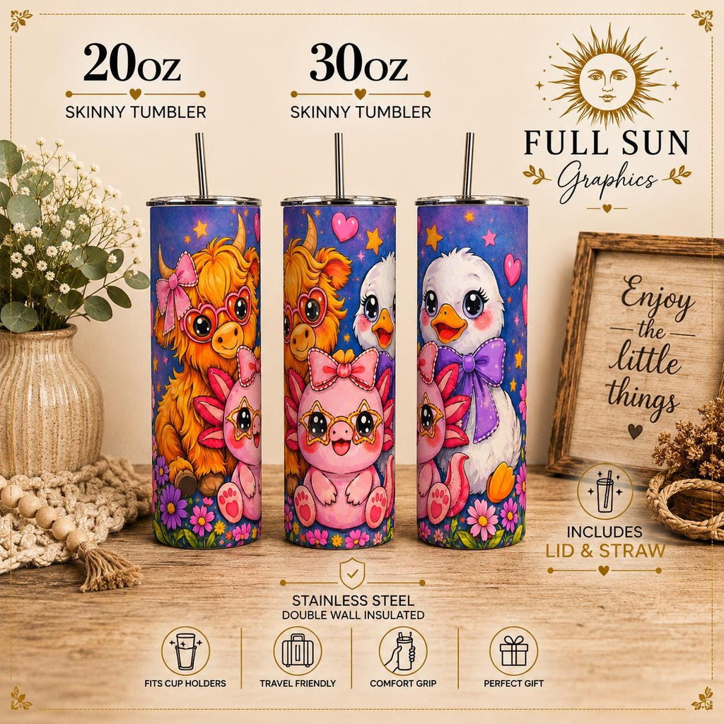 Highland Cow Tumbler |Kawaii Floral Girly Cup | Farm Animal Gift for Her