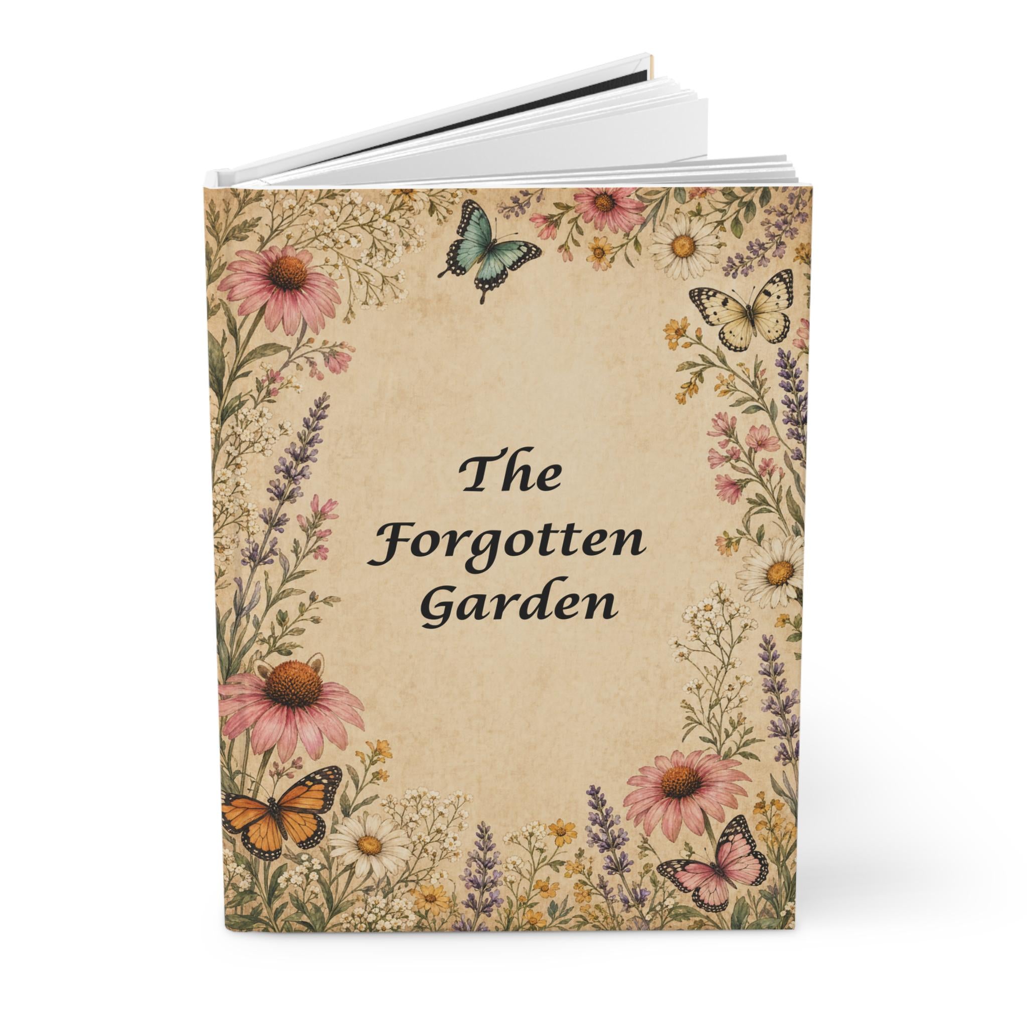 Forgotten Garden Floral Hardcover Journal | Botanical Butterfly Vintage Notebook for Women