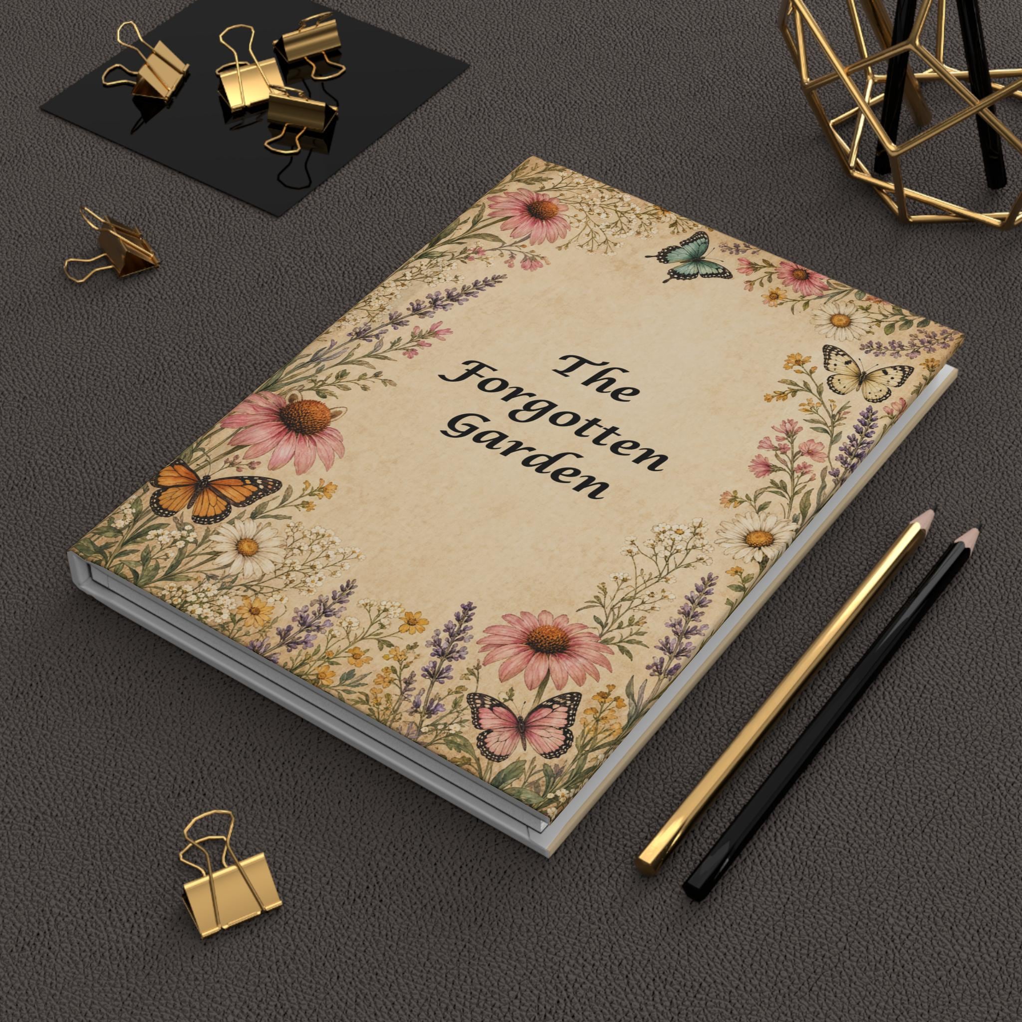 Forgotten Garden Floral Hardcover Journal | Botanical Butterfly Vintage Notebook for Women
