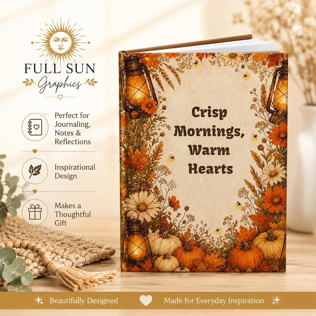 Autumn Journal | Crisp Mornings Warm Hearts Journal | Autumn Pumpkin Floral Hardcover Notebook| Fall Gift