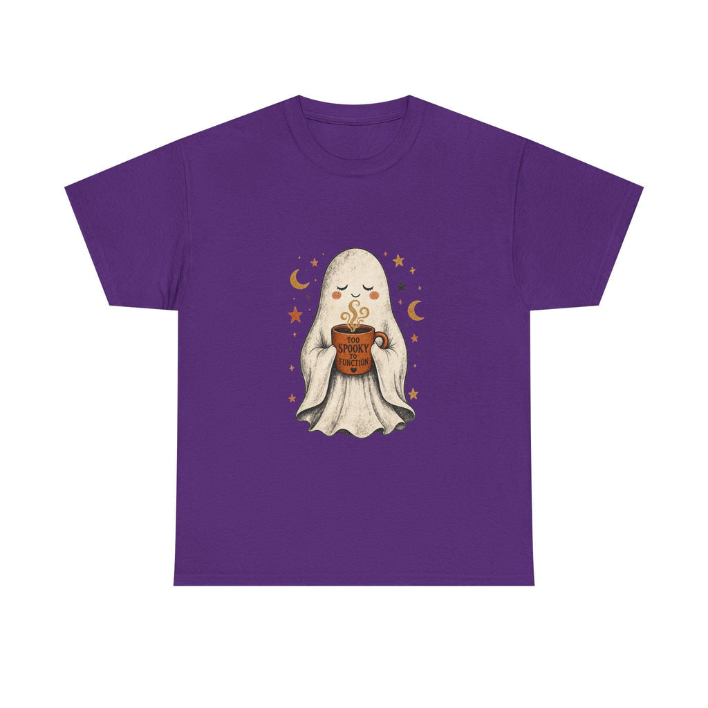 Cozy Ghost Holding Pumpkin Mug Tee | Halloween Cute Ghost Shirt