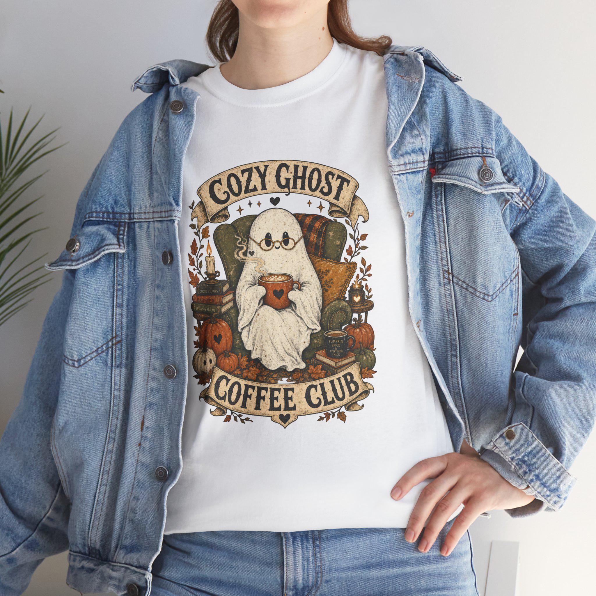 Ghost Coffee Club Shirt | Cute Spooky Fall Tee | Cottagecore Halloween Graphic Gift for Book Lovers