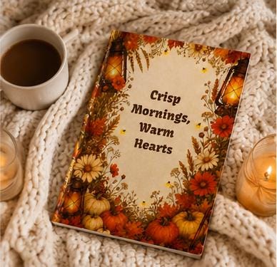 Autumn Journal | Crisp Mornings Warm Hearts Journal | Autumn Pumpkin Floral Hardcover Notebook| Fall Gift