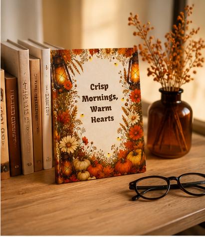 Autumn Journal | Crisp Mornings Warm Hearts Journal | Autumn Pumpkin Floral Hardcover Notebook| Fall Gift