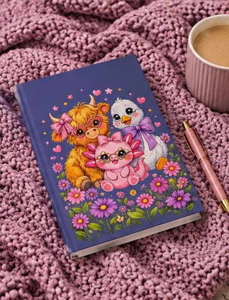 Highland Cow Journal Floral Notebook | Farm Animal Diary Gift for Her | Lined Writing Book
