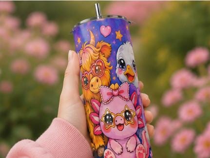 Highland Cow Tumbler |Kawaii Floral Girly Cup | Farm Animal Gift for Her
