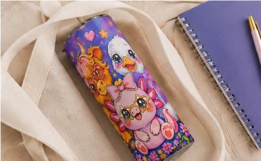 Highland Cow Tumbler |Kawaii Floral Girly Cup | Farm Animal Gift for Her