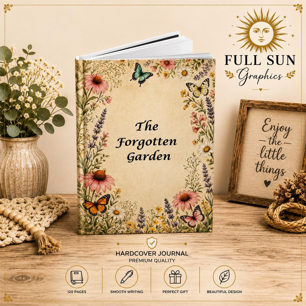 Forgotten Garden Floral Hardcover Journal | Botanical Butterfly Vintage Notebook for Women