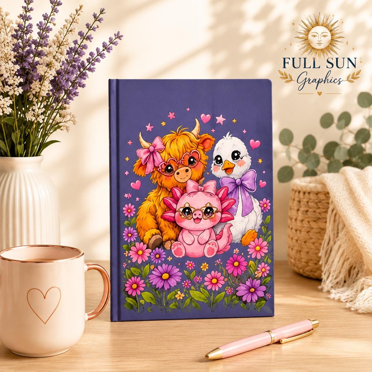 Highland Cow Journal Floral Notebook | Farm Animal Diary Gift for Her | Lined Writing Book