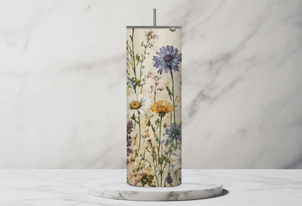 Wildflower Stainless Steel Tumbler, Cottagecore Floral Drinkware, Botanical Travel Cup