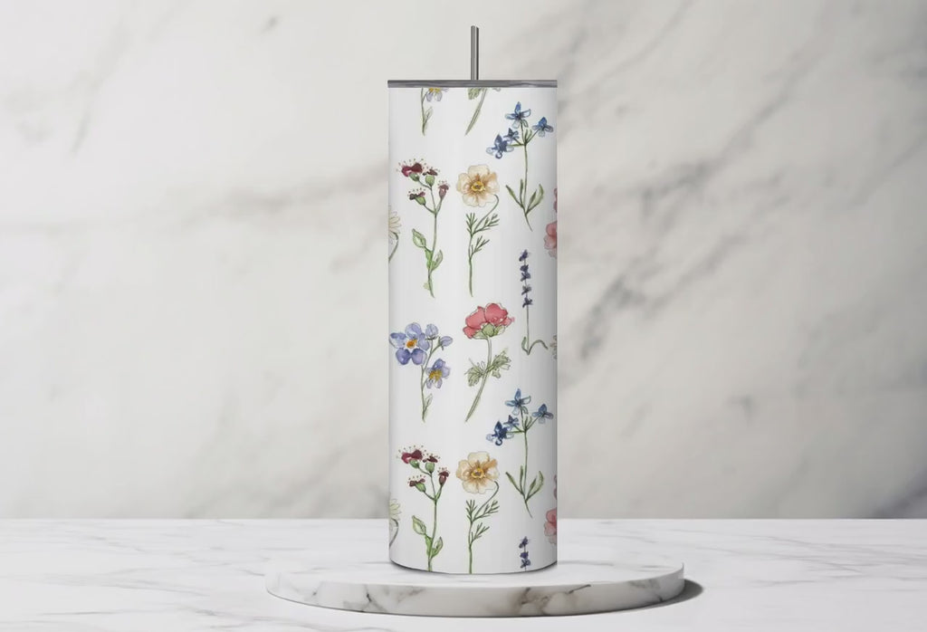 Wildflower Skinny Tumbler, Floral Summer Drinkware, Cottagecore Nature Lover Cup|Fathers Day