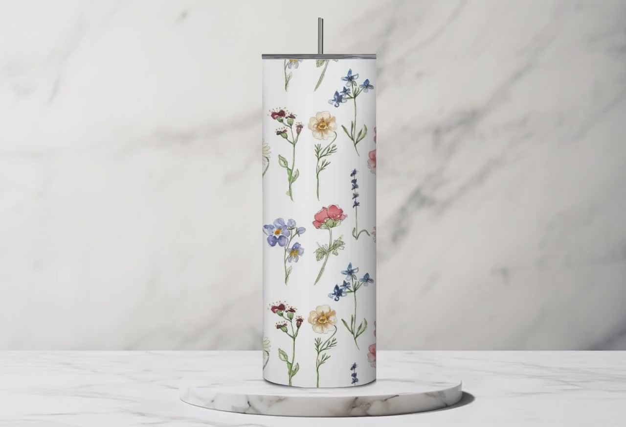 Wildflower Skinny Tumbler, Floral Summer Drinkware, Cottagecore Nature Lover Cup|Fathers Day