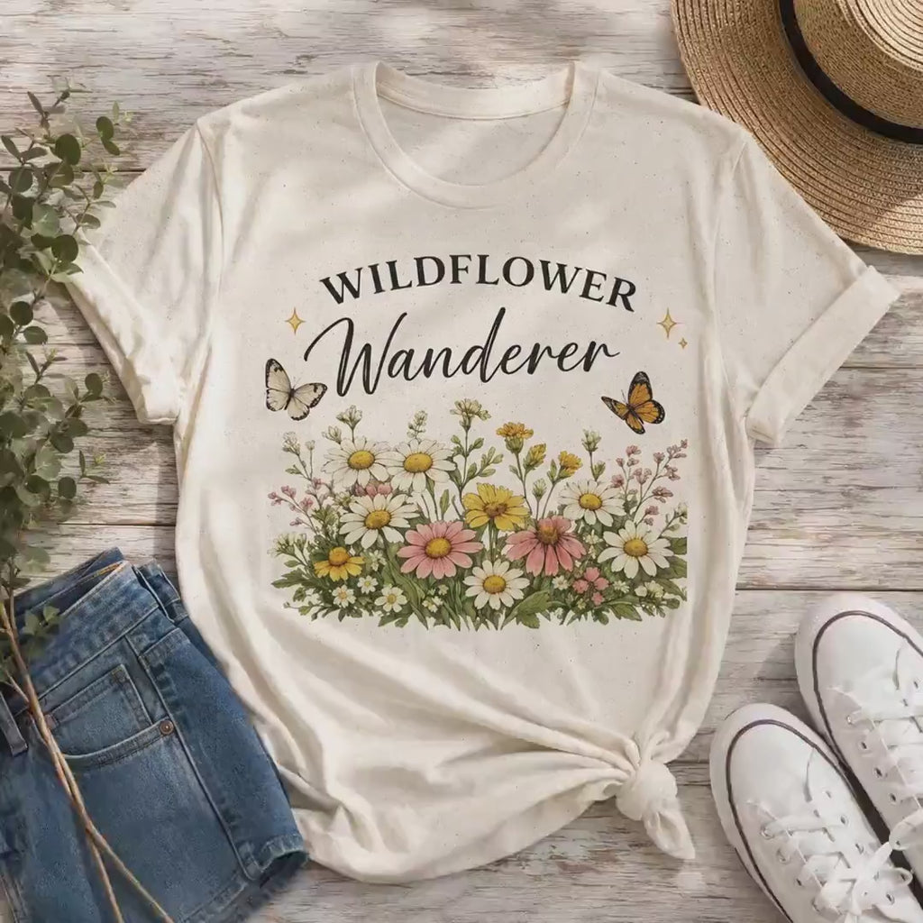 Wildflower T-Shirt Botanical Tee, Butterfly Floral Shirt, Cottagecore Nature Lover Gift, Boho Spring Garden Graphic Tee