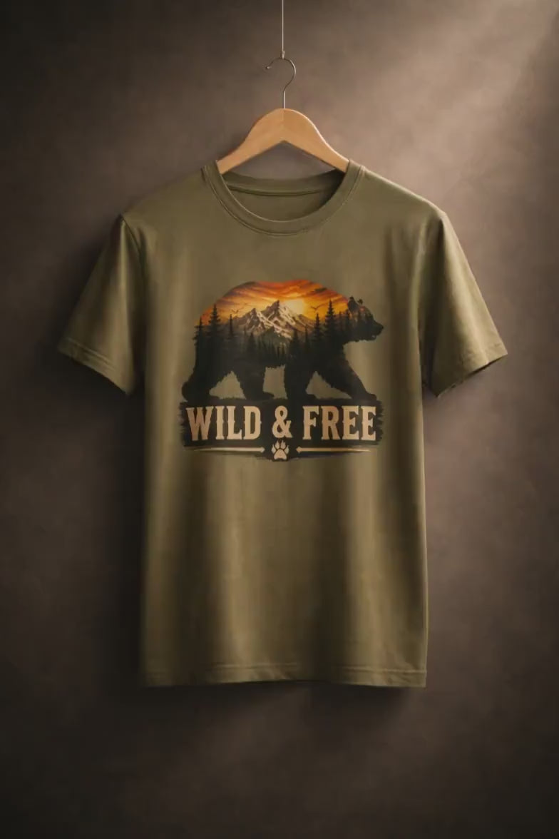Wild and Free Bear Comfort Colors Shirt Camping Tee Outdoor Adventure Gift for Her Nature Lover
