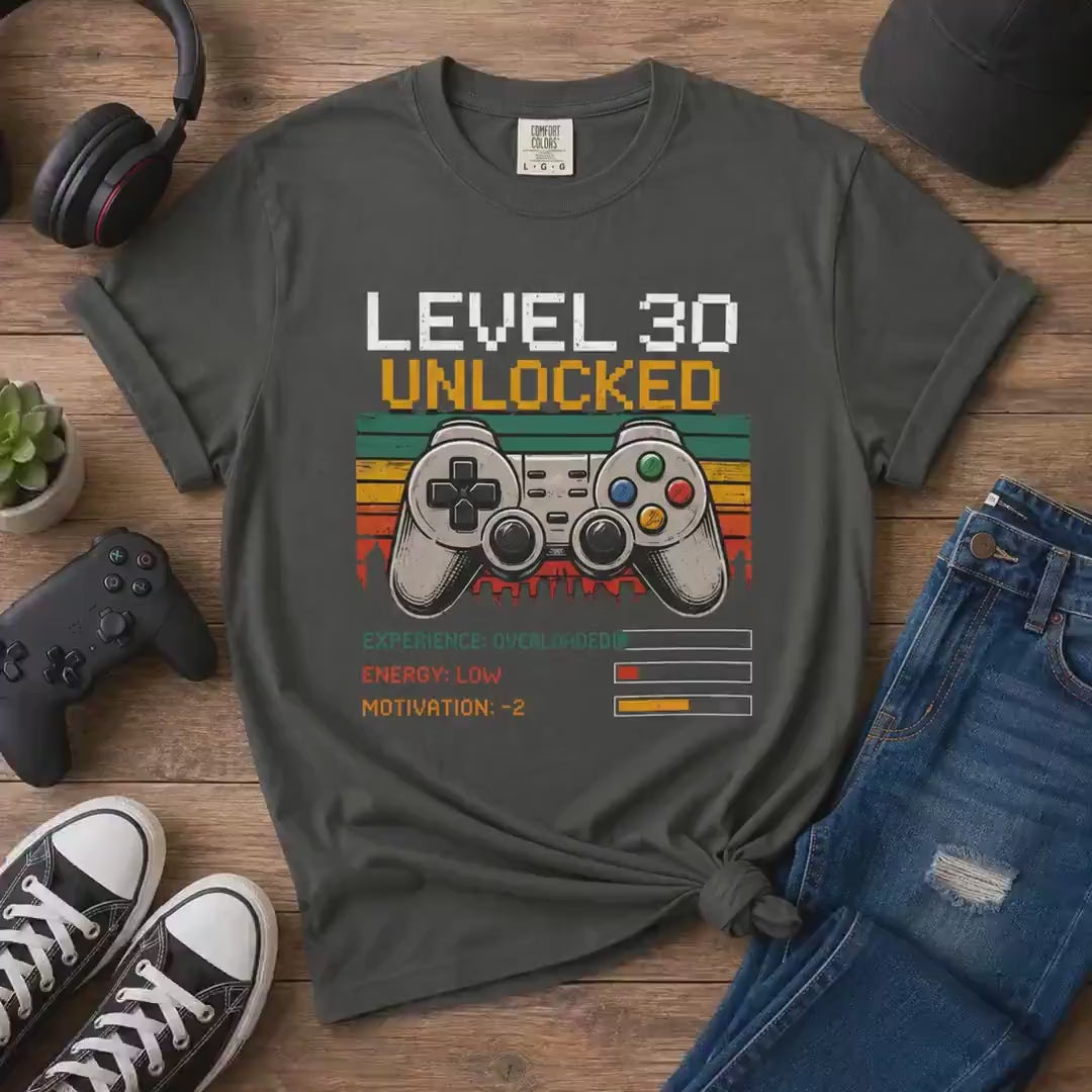 Level 30 Unlocked Gamer Shirt, 30th Birthday Gift for Him, Funny Video Game Tee, Retro Gaming T-Shirt, Nerdy 30 Bday Present