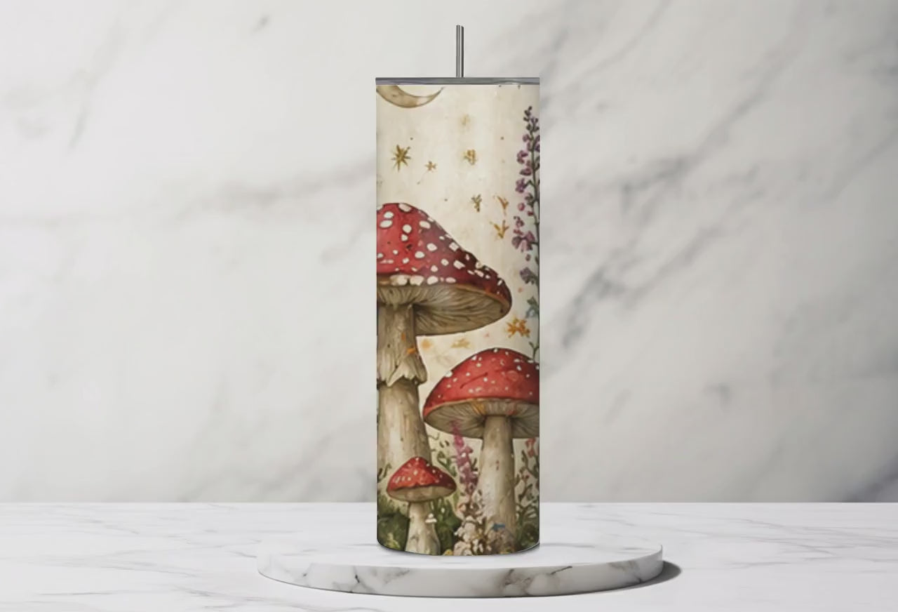 Mushroom Forest Tumbler, Cottagecore Nature Drinkware, Stainless Steel Travel Mug