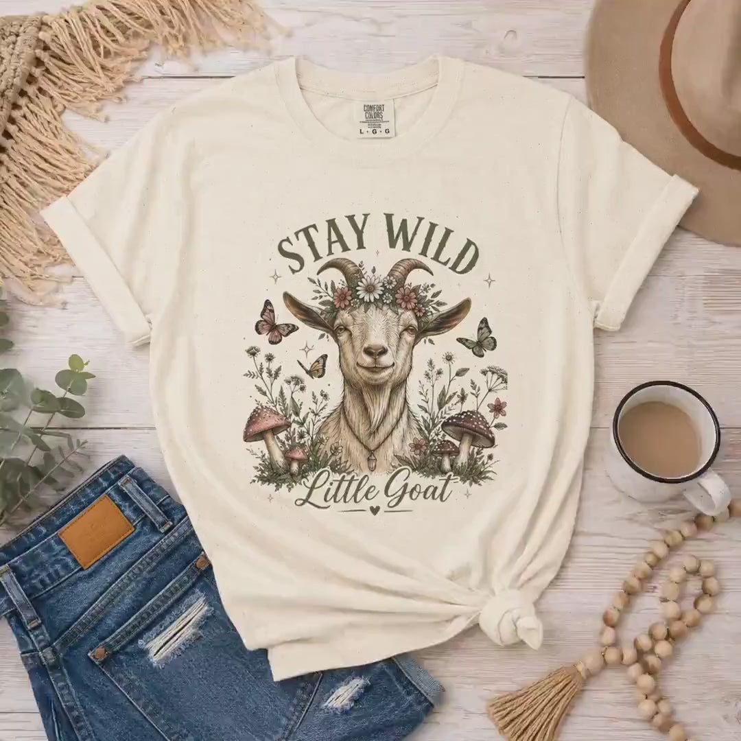 Goat T-Shirt Stay Wild Floral, Cute Goat Tee, Farm Animal Shirt, Cottagecore Goat Gift, Boho Farmhouse Womens Graphic Tee