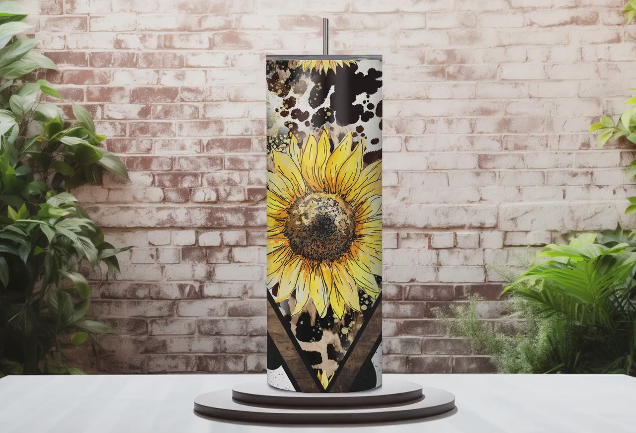 Sunflower Cow Print Skinny Tumbler | Stainless Steel, 20oz
