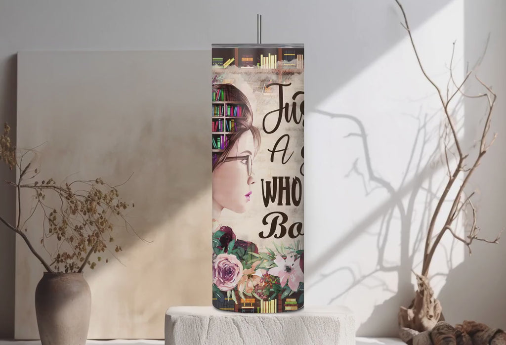 Book Lover Tumbler | Floral Reading Girl, Librarian Gift